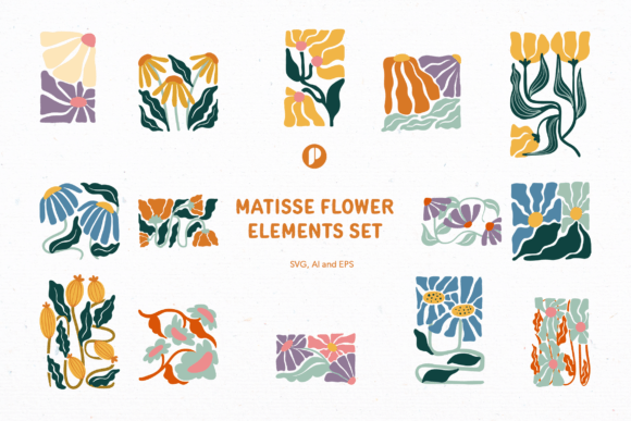 Colorful Matisse Flower Graphics for Branding