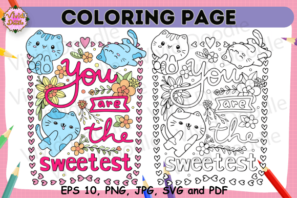 Cute Cats Coloring Page 623 Graphics