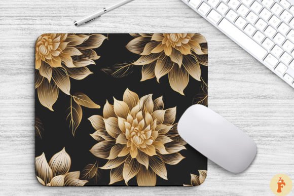 Elengant Gold Dahlia Floral Mouse Pad - A Luxurious Graphic Asset for Branding