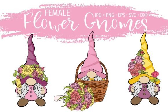 Female Gnomes with Spring Flowers Bundle Graphics