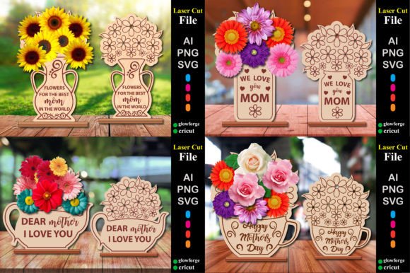 Flowers Holder Mother S Day Bundle for Laser Cutting