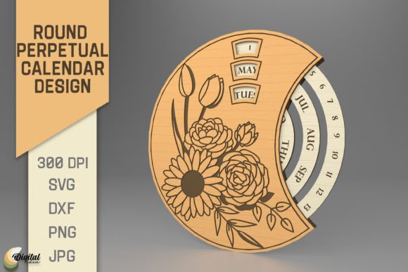 Flowers SVG Round Perpetual Calendar for Modern Web Design