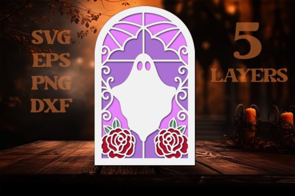 Ghost Roses Stained Glass Papercut 5 SVG for Laser Cutting and Autumn Amp