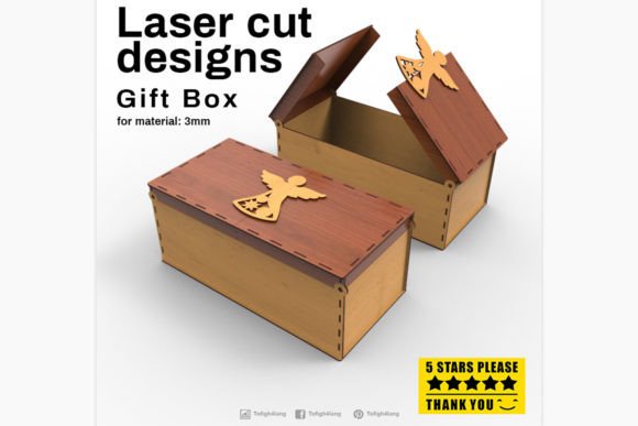 Gift Box with Angel on Lid, Laser Cut