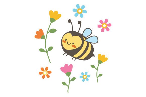Kawaii Bee with Leaves Flowers