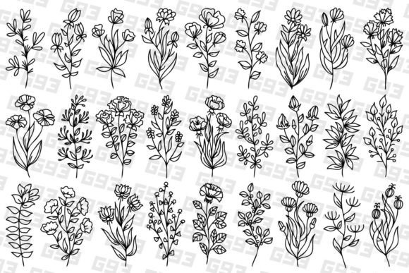 Line Art Flowers Set: A Graphic Asset for Modern Branding