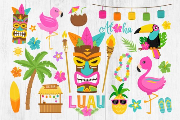 Luau Tropical Hawaiian Clipart Bundle Graphics for Editorial Design