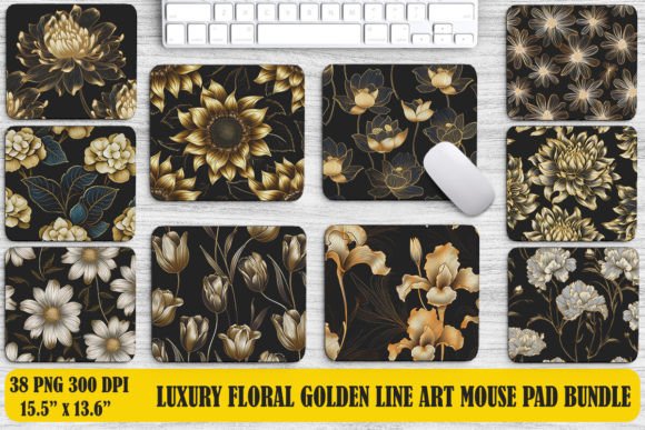Luxury Floral Golden Line Art Mouse Pad Design