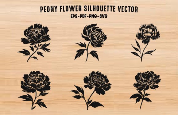 Peony Flower Silhouette Vector Set for Crafting