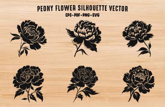 Peony Flower Silhouettes Clipart Bundle