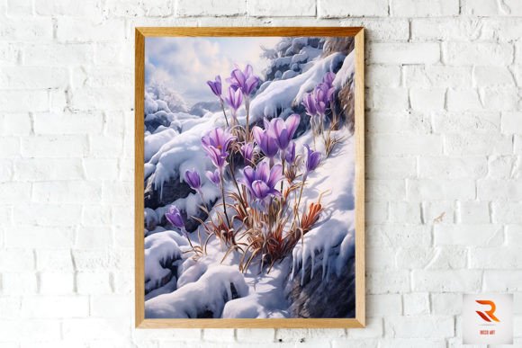 Purple Flower Blooming in Snow Wall Art for Graphics and Backgrounds