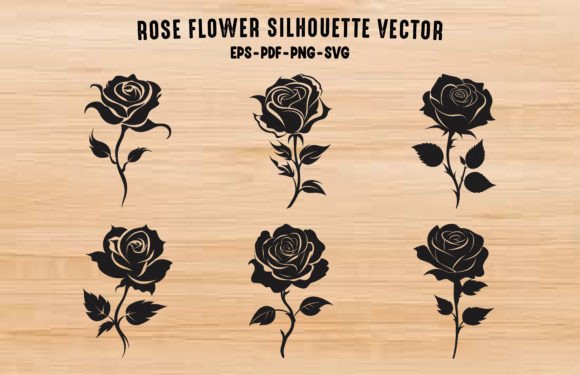 Rose Flower Vector Silhouette Bundle Graphics for Local Branding