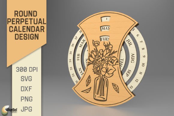 Round Perpetual Calendar Flowers SVG