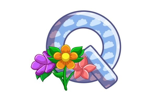 Spring Flowers Icons Alphabet Q Graphics
