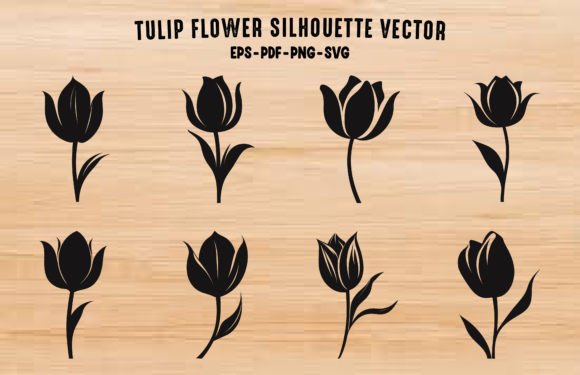 Tulip Flower Vector Silhouette Bundle Graphics
