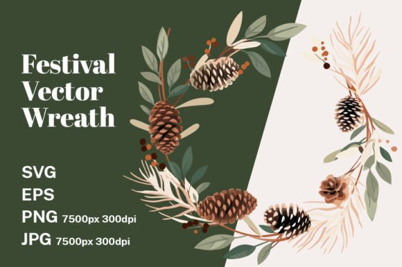Watercolor Floral Pinecone Wreath Graphic for Decorative Elements