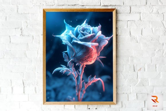 Whimsical Winter Cyan Rose Wall Art for Web and Editorial Graphics