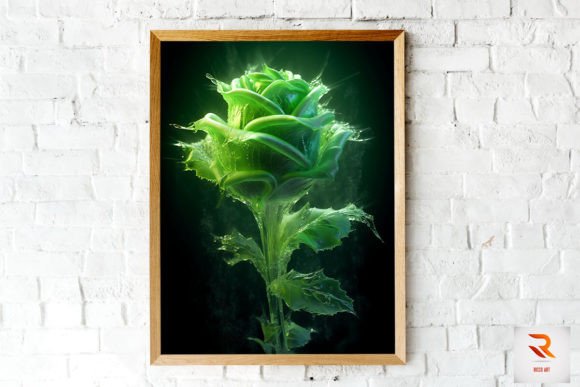Whimsical Winter Green Rose Wall Art for Graphics and Backgrounds